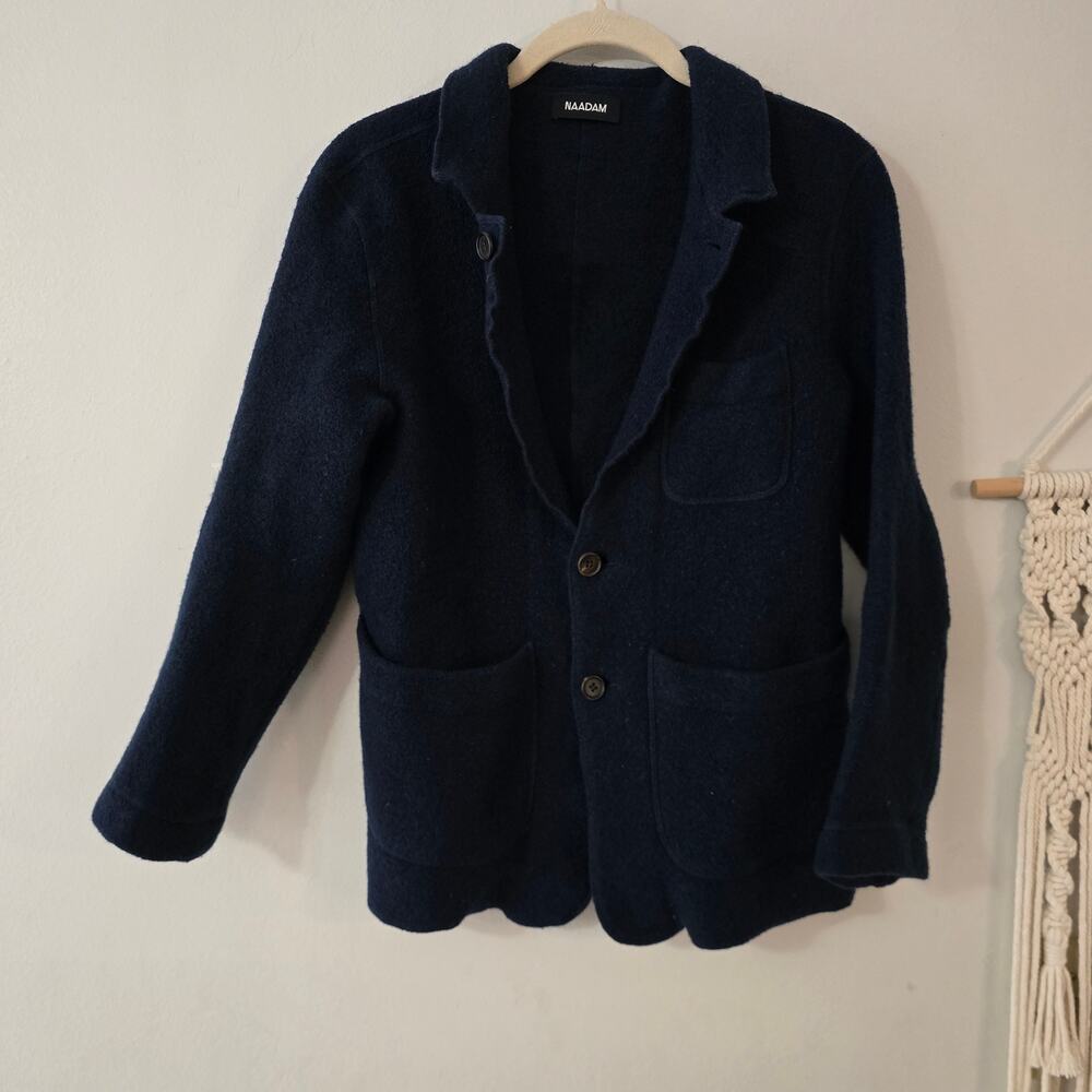 Naadam Navy Blue 100% Merino Wool Button Up Cardigan Sweater Size S Small